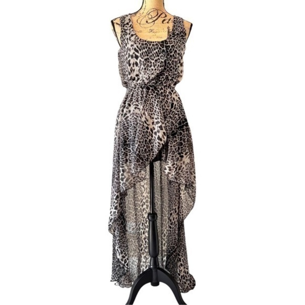 LOVE high low spring dress animal print flowy silky LINED size S/M